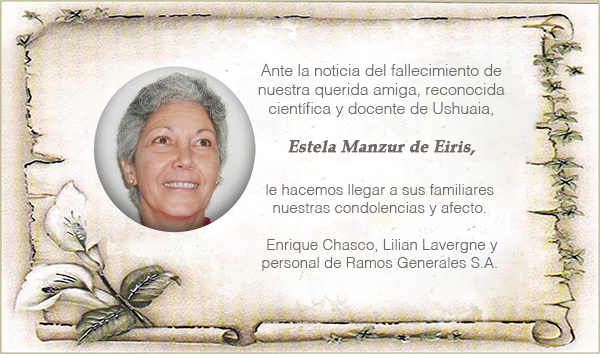 Condolencias por el fallecimiento de Estela Manzur de Eiris