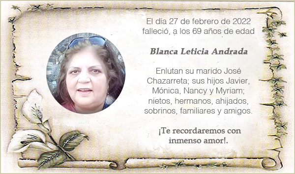 Condolencias por el fallecimiento de Blanca Leticia Andrada