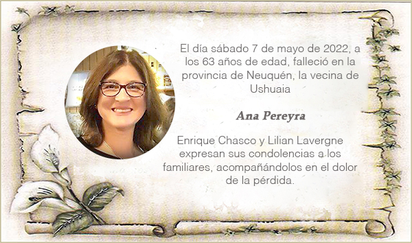 Condolencias por el fallecimiento de Ana Pereyra