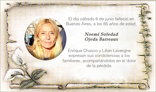 Condolencias por el fallecimiento de Noemí Soledad Ojeda Barreaux