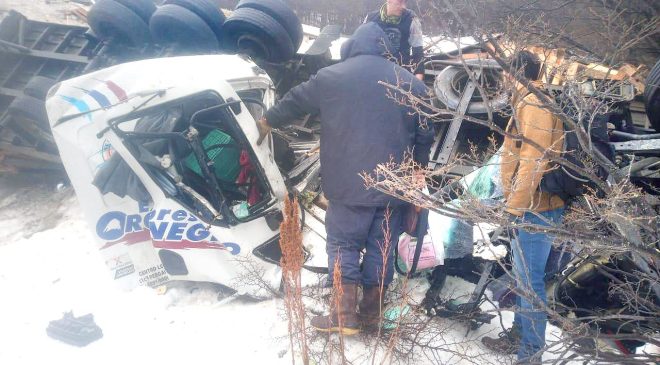 Camión cargado de pallets cayó a un profundo declive