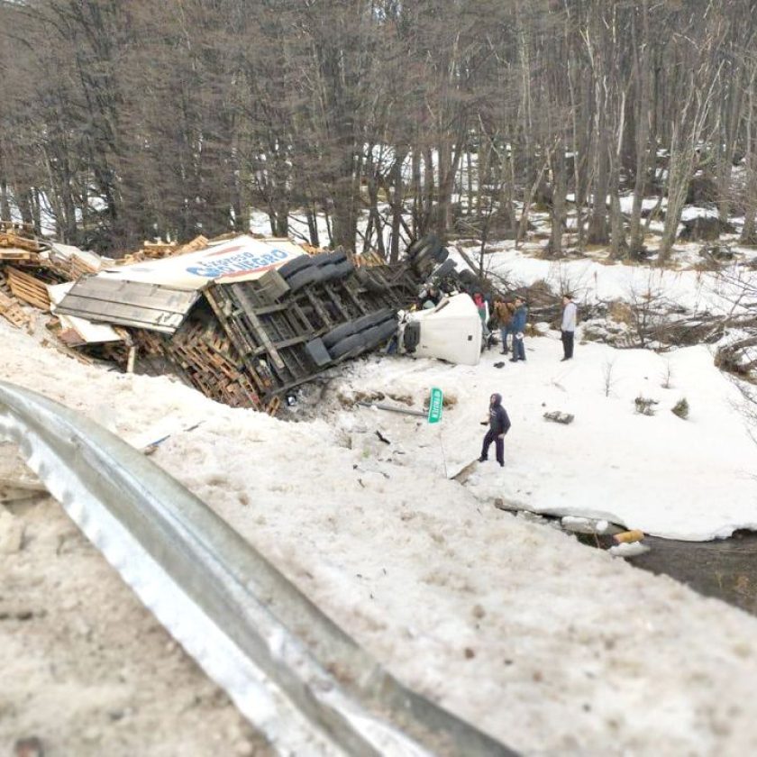 Camión cargado de pallets cayó a un profundo declive