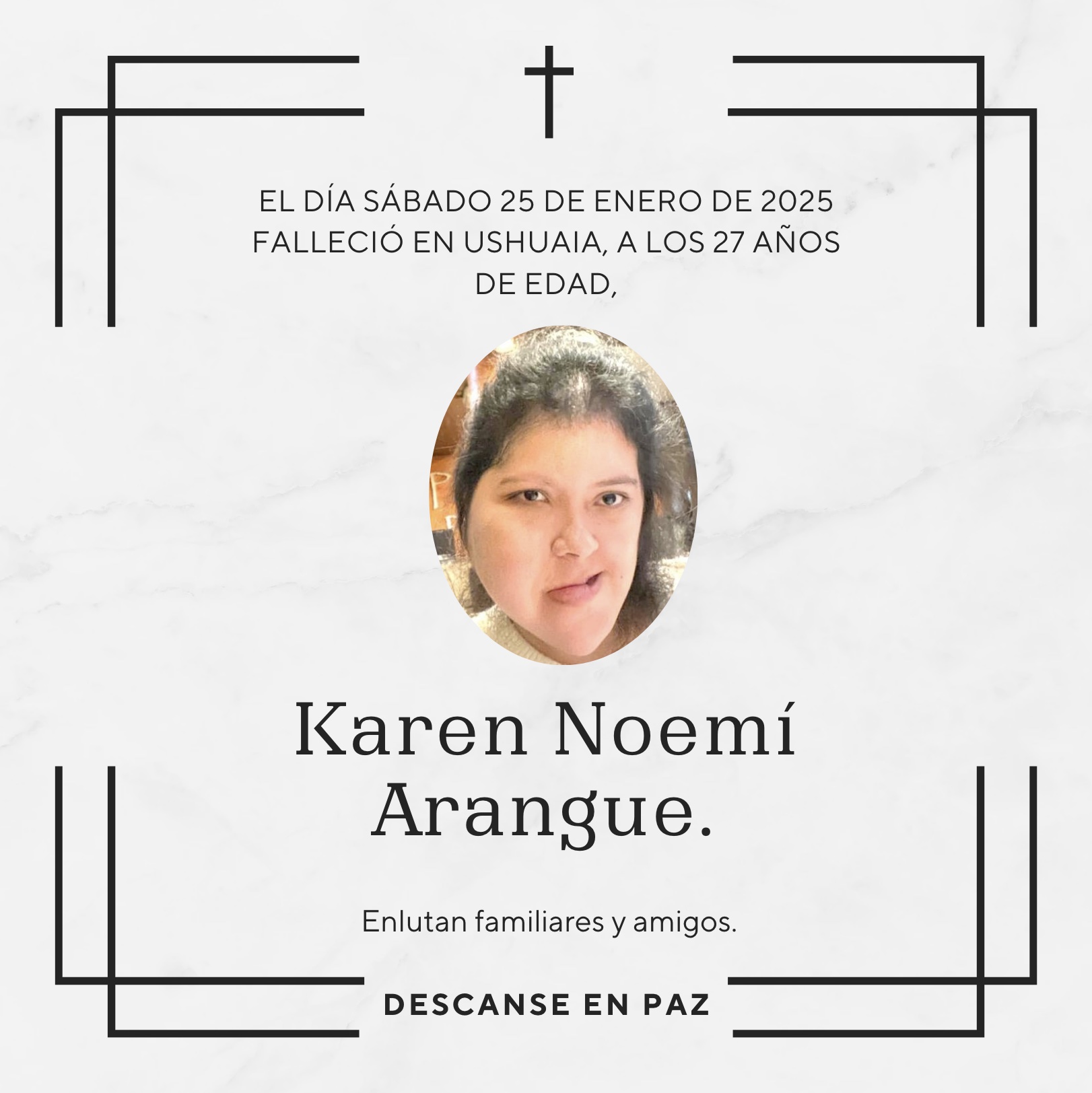 Fallecimiento | Karen Noemí Arangue.