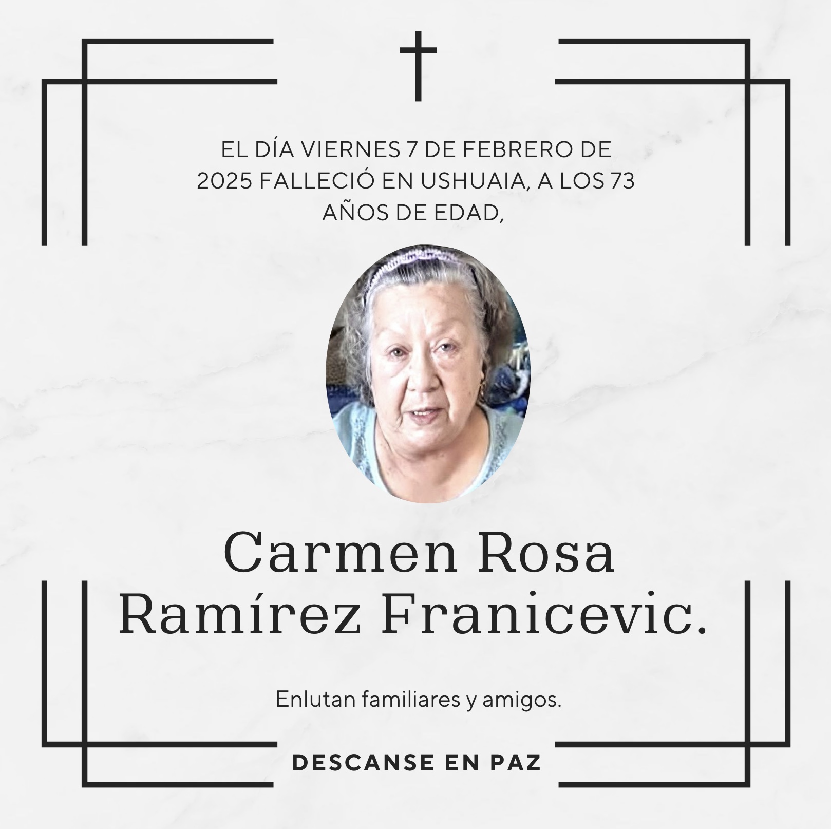 Fallecimiento | Carmen Rosa Ramírez Franicevic.