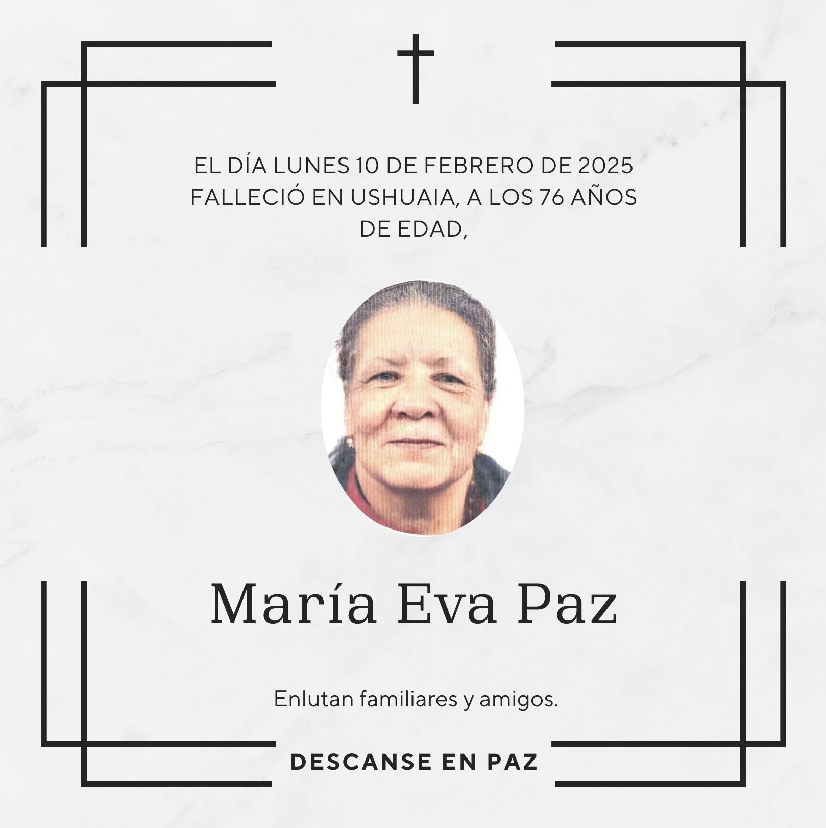 Fallecimiento | María Eva Paz.