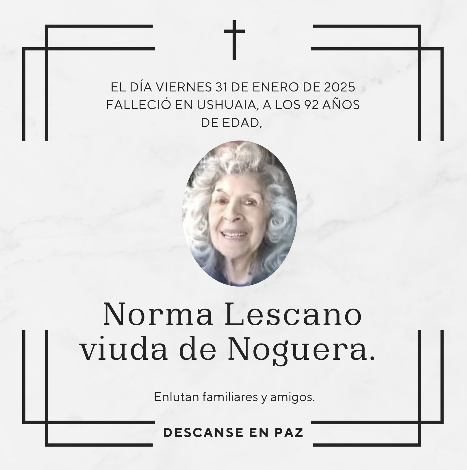 Fallecimiento | Norma Lescano viuda de Noguera.